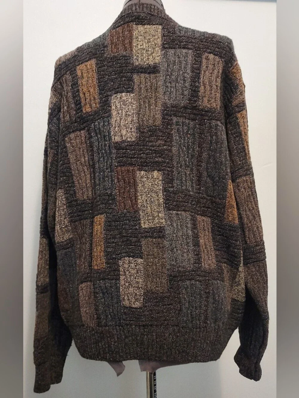 Mondo di Marco Men's Patchwork Knit Crewneck Sweater in Brown Multi